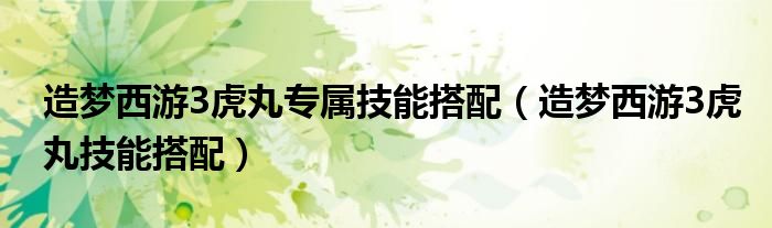 造梦西游3虎丸专属技能搭配（造梦西游3虎丸技能搭配）