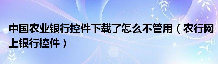 中国农业银行控件下载了怎么不管用（农行网上银行控件）