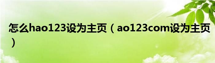 怎么hao123设为主页（ao123com设为主页）