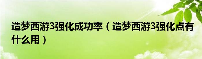 造梦西游3强化成功率（造梦西游3强化点有什么用）