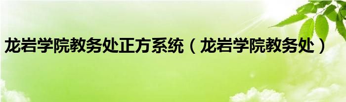 龙岩学院教务处正方系统（龙岩学院教务处）