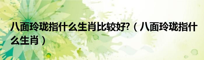 八面玲珑指什么生肖比较好?（八面玲珑指什么生肖）