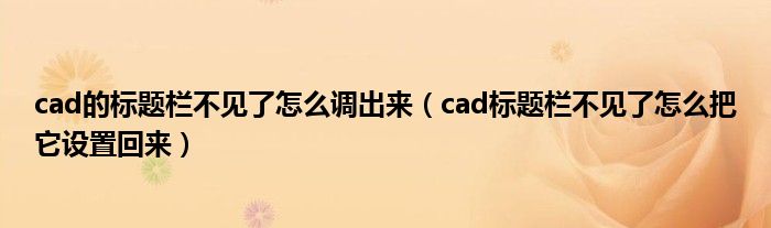 cad的标题栏不见了怎么调出来（cad标题栏不见了怎么把它设置回来）