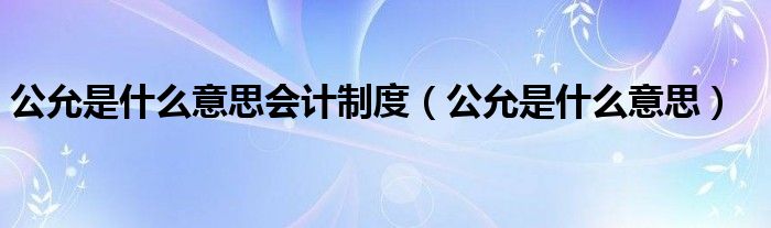 公允是什么意思会计制度（公允是什么意思）