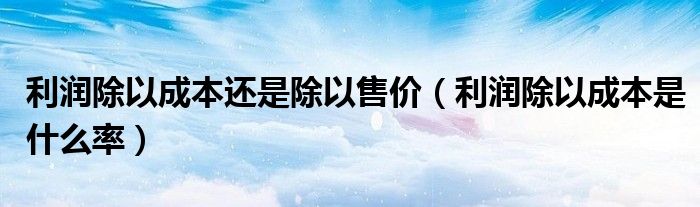 利润除以成本还是除以售价（利润除以成本是什么率）