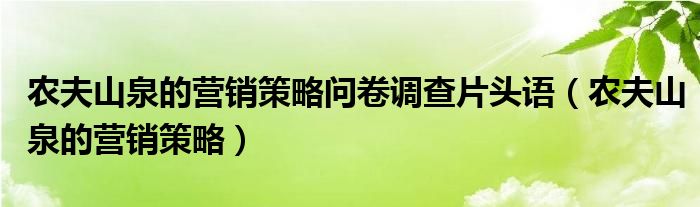 农夫山泉的营销策略问卷调查片头语（农夫山泉的营销策略）