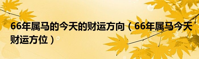 66年属马的今天的财运方向（66年属马今天财运方位）