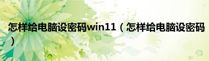 怎样给电脑设密码win11（怎样给电脑设密码）