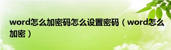 word怎么加密码怎么设置密码（word怎么加密）