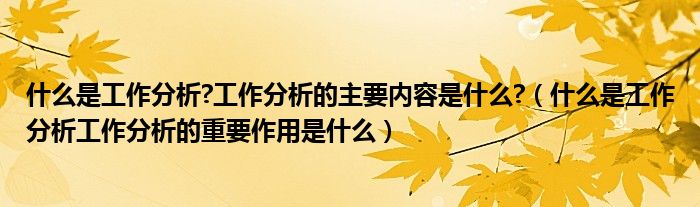 什么是工作分析?工作分析的主要内容是什么?（什么是工作分析工作分析的重要作用是什么）