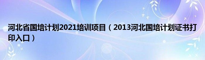 河北省国培计划2021培训项目（2013河北国培计划证书打印入口）