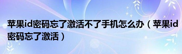 苹果id密码忘了激活不了手机怎么办（苹果id密码忘了激活）