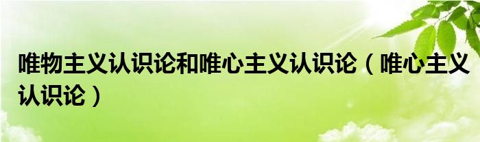 唯物主义认识论和唯心主义认识论（唯心主义认识论）