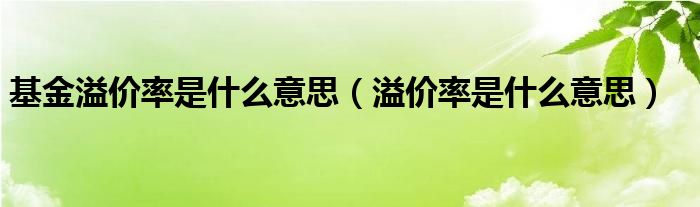 基金溢价率是什么意思（溢价率是什么意思）