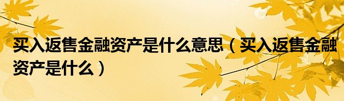 买入返售金融资产是什么意思（买入返售金融资产是什么）