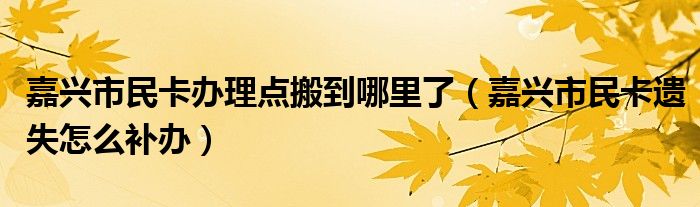 嘉兴市民卡办理点搬到哪里了（嘉兴市民卡遗失怎么补办）