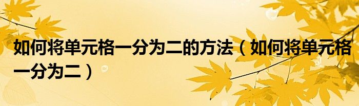 如何将单元格一分为二的方法（如何将单元格一分为二）