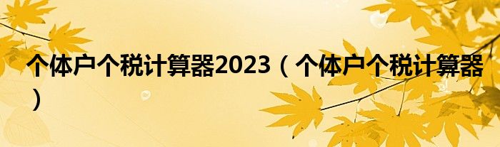 个体户个税计算器2023（个体户个税计算器）