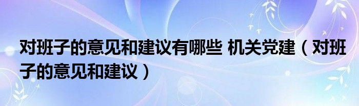 对班子的意见和建议有哪些 机关党建（对班子的意见和建议）