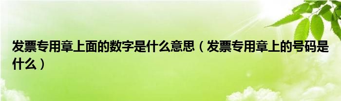 发票专用章上面的数字是什么意思（发票专用章上的号码是什么）