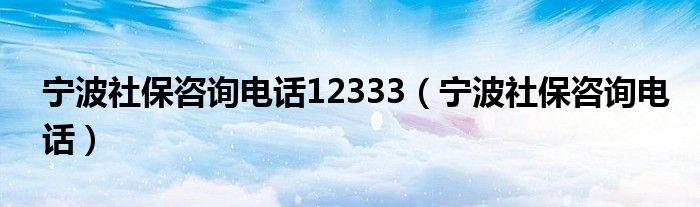 宁波社保咨询电话12333（宁波社保咨询电话）