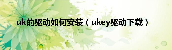 uk的驱动如何安装（ukey驱动下载）