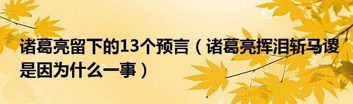 诸葛亮留下的13个预言（诸葛亮挥泪斩马谡是因为什么一事）