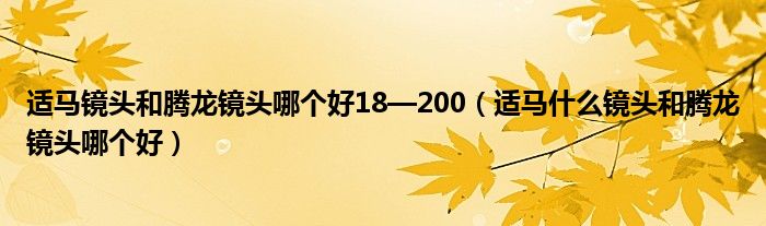 适马镜头和腾龙镜头哪个好18—200（适马什么镜头和腾龙镜头哪个好）