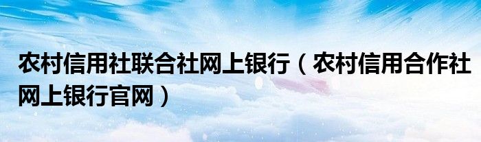 农村信用社联合社网上银行（农村信用合作社网上银行官网）