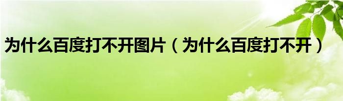 为什么百度打不开图片（为什么百度打不开）