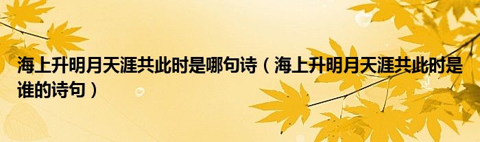 海上升明月天涯共此时是哪句诗（海上升明月天涯共此时是谁的诗句）