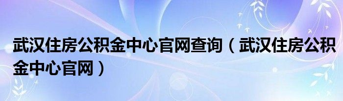 武汉住房公积金中心官网查询（武汉住房公积金中心官网）