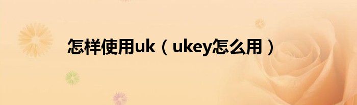 怎样使用uk（ukey怎么用）