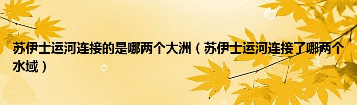 苏伊士运河连接的是哪两个大洲（苏伊士运河连接了哪两个水域）