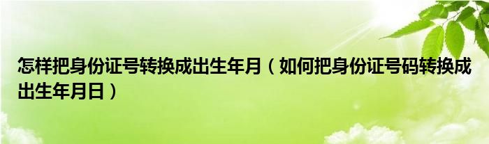 怎样把身份证号转换成出生年月（如何把身份证号码转换成出生年月日）