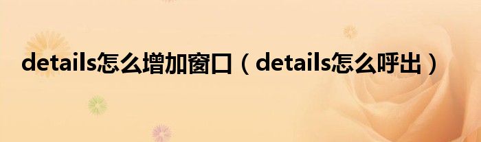 details怎么增加窗口（details怎么呼出）