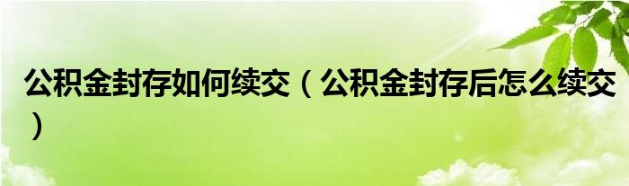 公积金封存如何续交（公积金封存后怎么续交）