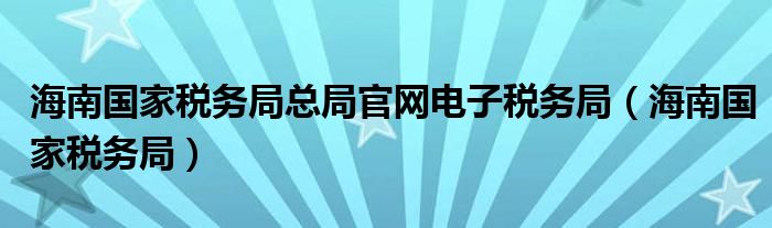 海南国家税务局总局官网电子税务局（海南国家税务局）