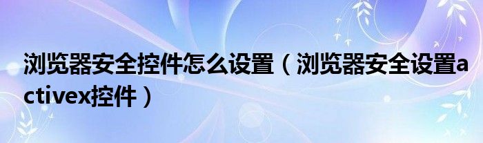 浏览器安全控件怎么设置（浏览器安全设置activex控件）