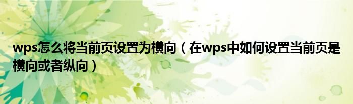 wps怎么将当前页设置为横向（在wps中如何设置当前页是横向或者纵向）