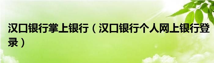 汉口银行掌上银行（汉口银行个人网上银行登录）