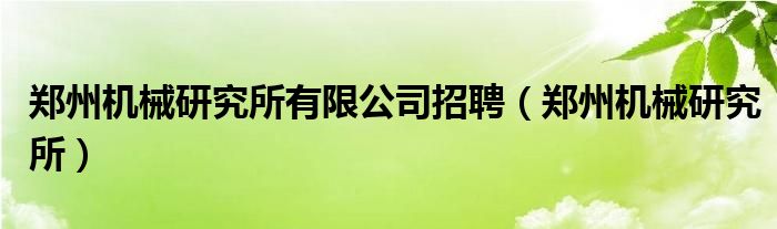 郑州机械研究所有限公司招聘（郑州机械研究所）