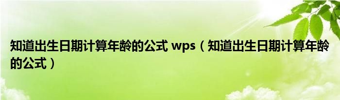 知道出生日期计算年龄的公式 wps（知道出生日期计算年龄的公式）