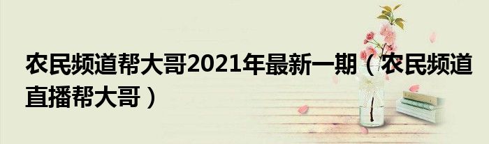 农民频道帮大哥2021年最新一期（农民频道直播帮大哥）