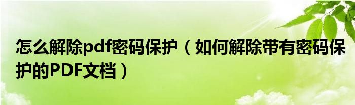 怎么解除pdf密码保护（如何解除带有密码保护的PDF文档）