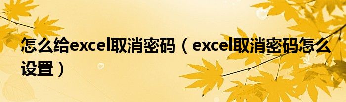 怎么给excel取消密码（excel取消密码怎么设置）