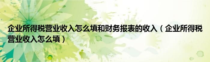 企业所得税营业收入怎么填和财务报表的收入（企业所得税营业收入怎么填）