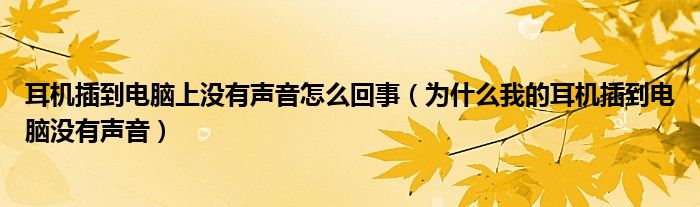 耳机插到电脑上没有声音怎么回事（为什么我的耳机插到电脑没有声音）