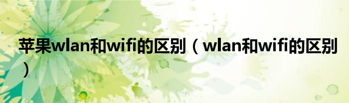 苹果wlan和wifi的区别（wlan和wifi的区别）