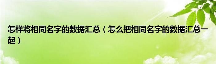 怎样将相同名字的数据汇总（怎么把相同名字的数据汇总一起）